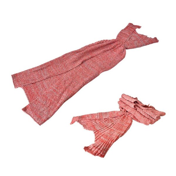 Mermaid Tail Crochet Blanket Sofa Rug Knit Handmade Soft Sleeping Bag Red