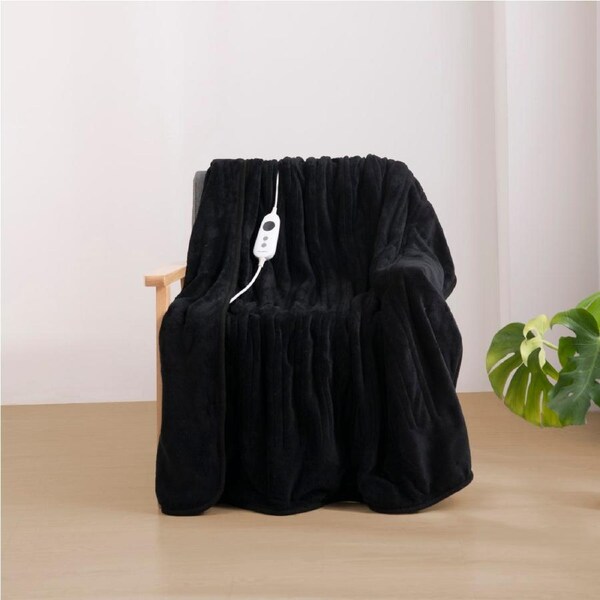 Dreamaker Coral Fleece Electric Heated Throw Blanket Washable Black 130x160cm