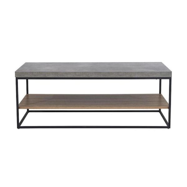 Design Square Rectangular Coffee Table - Black Metal Frame - Cement Grey