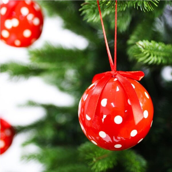 RED WITH WHITE SPOT Baubles 75mm - Pack of 25