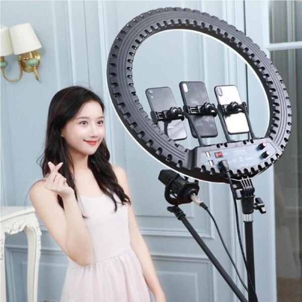 HQ-21N 21 inch 52.5cm LED Ring Vlogging Photography Video Lights Kits with Remote Control & Phone Clamp & 2.1m Tripod Mount