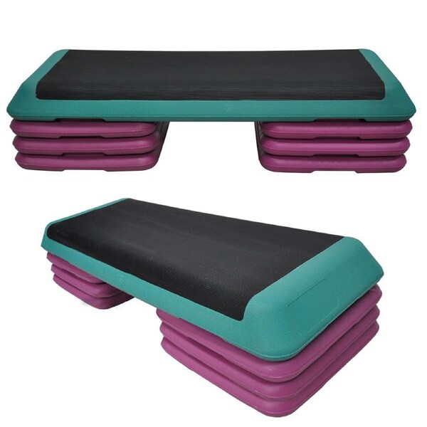 Aerobic Step - 110cm*40cm Cardio Exercise Stepper - 6 x Riser Block + 1 Green Stepper - Home Gyms and Fitness Training