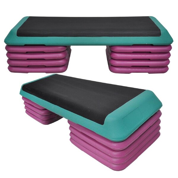 Aerobic Step - 110cm*40cm Cardio Exercise Stepper - 8 x Riser Block + 1 Green Stepper - Home Gyms and Fitness Training