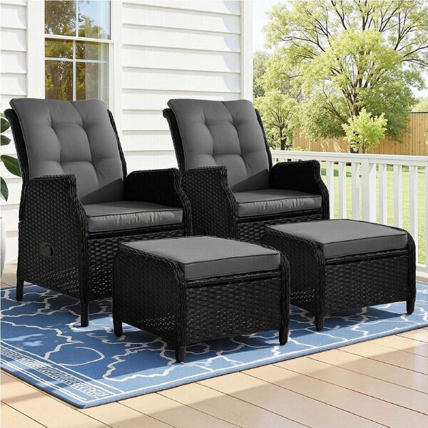 2x Gardeon Recliner Chairs Sun lounge Wicker Lounger Outdoor Furniture Adjustable Black