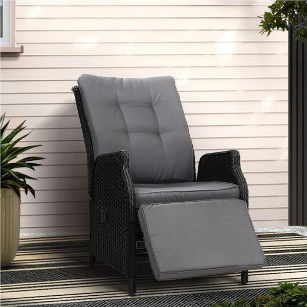 1x Gardeon Outdoor Chairs Recliner with Footrest Patio Furniture Wicker Black