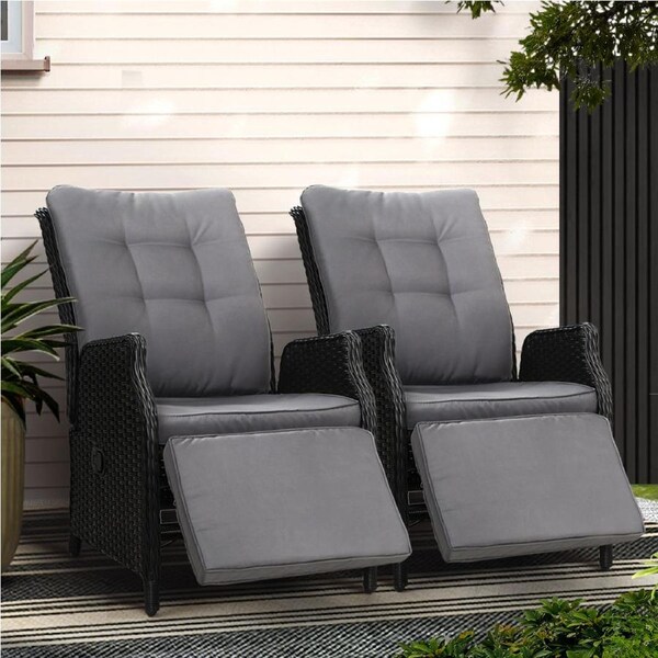 2x Gardeon Recliner Chairs Sun lounge Wicker Lounger Outdoor Furniture Adjustable Black