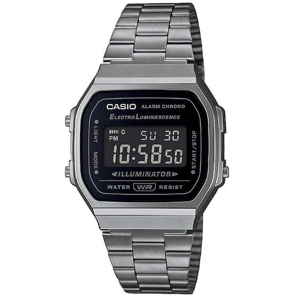 Casio Grey/Black Stainless Steel Unisex Multifunction Digital Watch A168WGG-1B