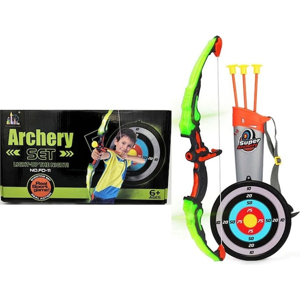 Fonderland Green Light Up Bow with 3 Suction Cup Arrows Kids Archery Toys Set for Gift