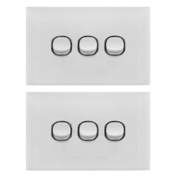 2x Doss ASW3 115mm Acrylic Wall Plate 3 Gang Light Power Switch 2 Way On/Off WHT