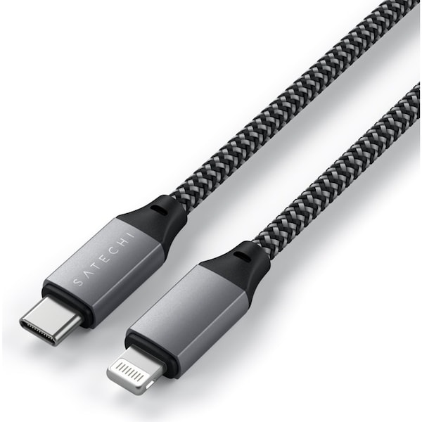 Satechi USB-C/Lightning MFI-Certified 25cm Braided Charging Cable For iPhone GRY