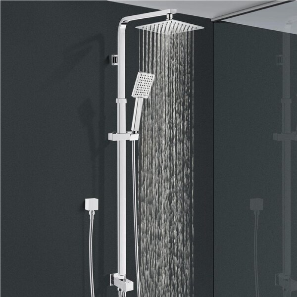 ACA 8 inch Chrome Shower Station Top/Bottom Water Inlet with 200mm Square Rainfall Shower head Set