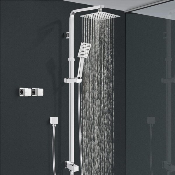 ACA 8 inch 200mm Square Chrome Rainfall Shower Station Top/Bottom Water Inlet with Wall taps