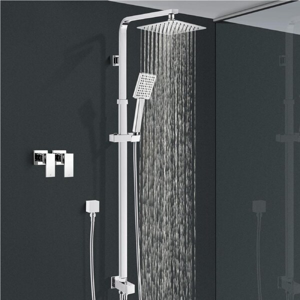 ACA 8 inch 200mm Square Chrome Rainfall Twin Shower Station Top/Bottom Water Inlet with Shower Twin Taps