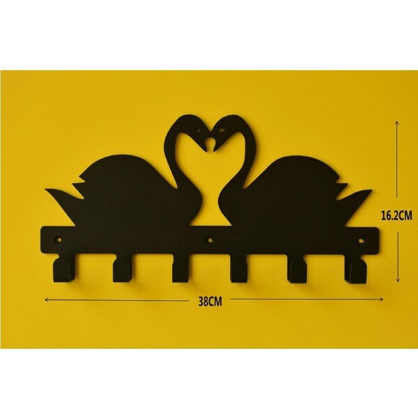 Wall Hanger Holder 6-Hook Chain Steel Mounted Rack Towel Bag Coat Clothes Decor Storage Swan Black