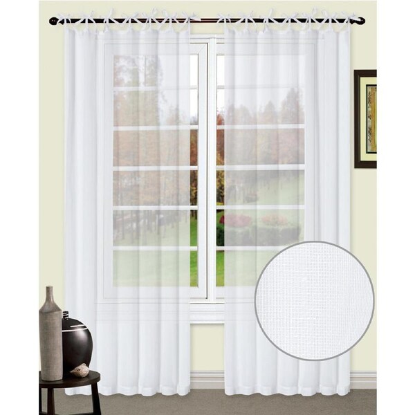 Poly-Linen Tie Top Curtain 100x200cm White 1pc