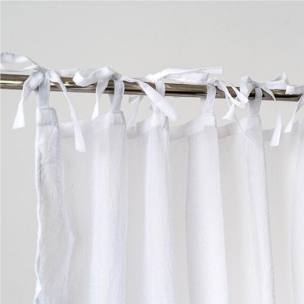 Crushed Voile Tie Top Curtain 100x200cm White 2pcs/set