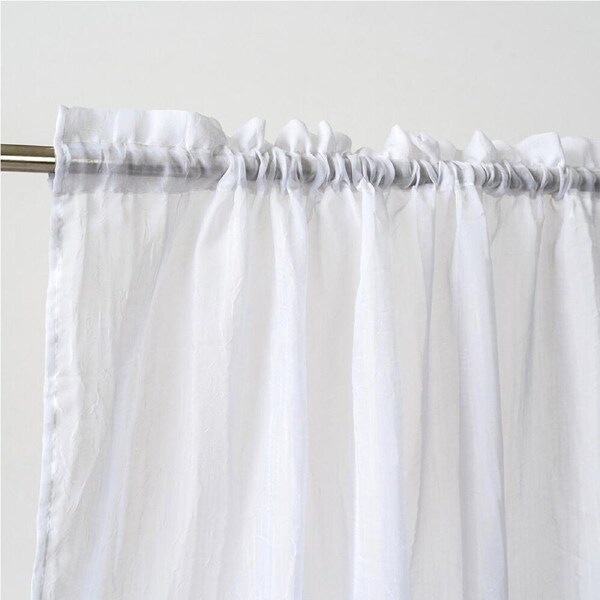 Crushed Voile Rod Pocket Curtain 135x213cm White 2pcs/set