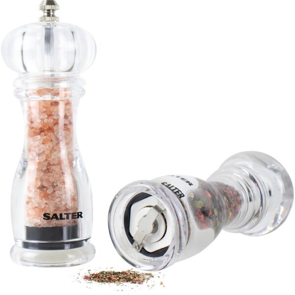 Salter Contemporary 17cm Kitchen Acrylic Salt & Pepper Grinder Mills Set Clear