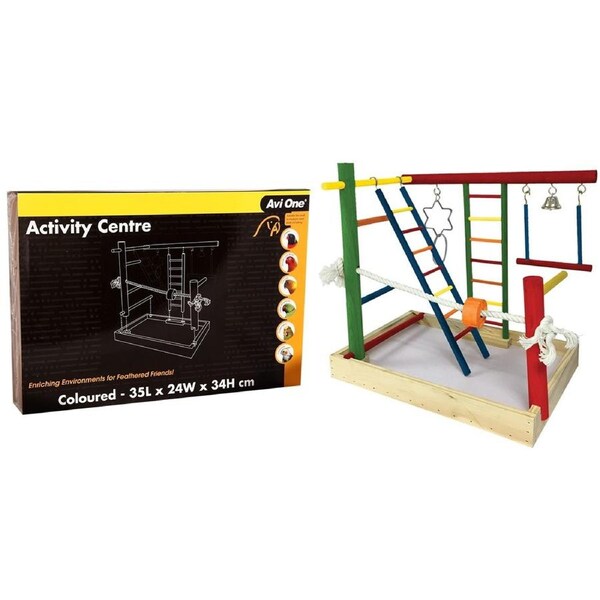 Bird Gym Activity Centre 35cm x 24cm x 34cm with Coloured Wood by Avi One