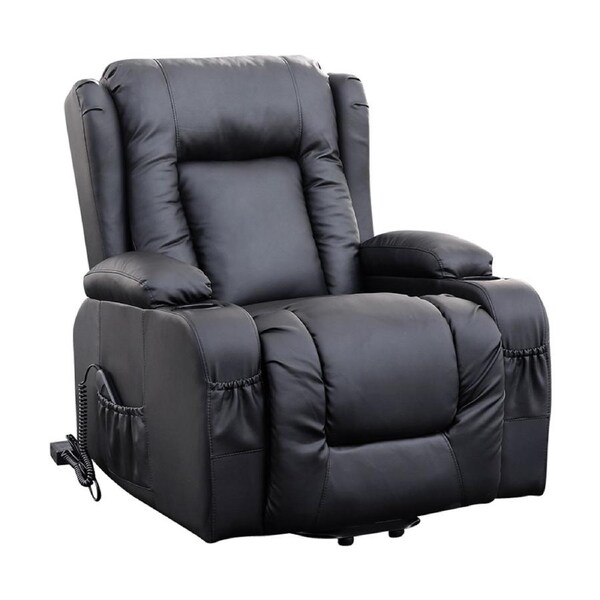 Recliner Chair – Electric Massage Lift Chair with Heat Function PU Leather Lounge Sofa Black