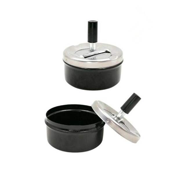 2 x Round Push Down Rotating Lid Cigarette Ashtray Smoke Ash Bin Spin Black