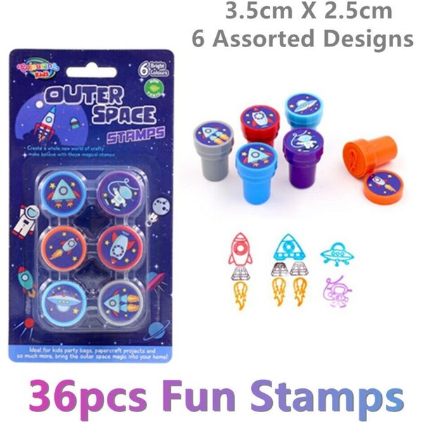 36pcs Kids Fun Stamps Assorted UFO Non Toxic Colour Ink Arts Craft Gift Reward