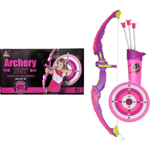Fonderland Light Up Bow With 3 Suction Cup Arrows Kids Archery Toys Set Girl Like Gift