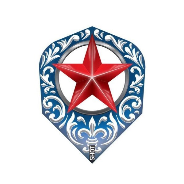 SHOT DARTS Wild Frontier Trailblazer Dart Flights 100 Micron Blue With Red Star - Small Standard