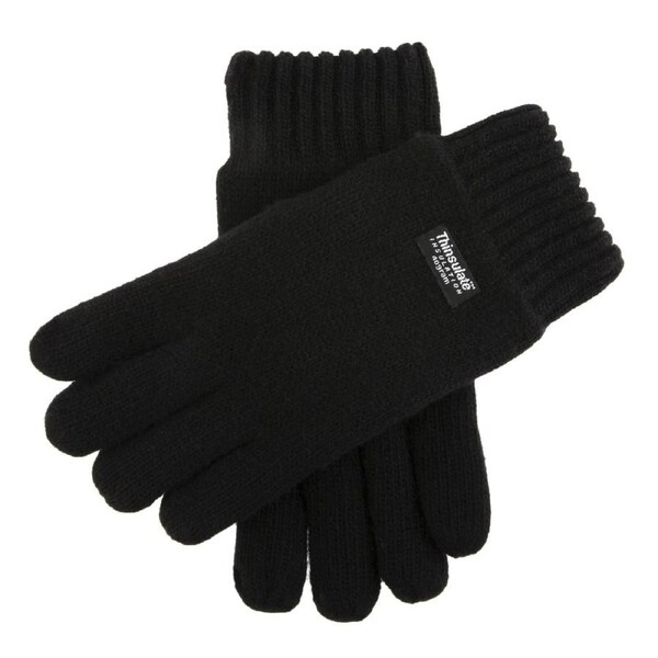DENTS 3M Thinsulate Mens Wool Knit Gloves With Rib Cuff Warm Winter - Black X-Large