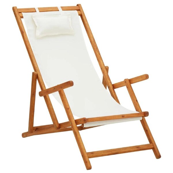 Folding Beach Chair Solid Eucalyptus Wood and Fabric Cream vidaXL