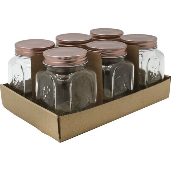 6 x Square Glass Jar 475ML Clear Food Container Storage Can Preserving Canister