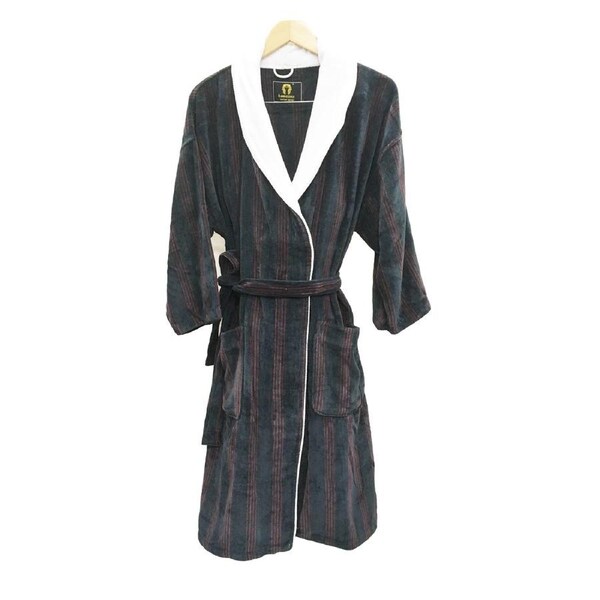 Egyptian Cotton Velour Striped Bathrobe Black
