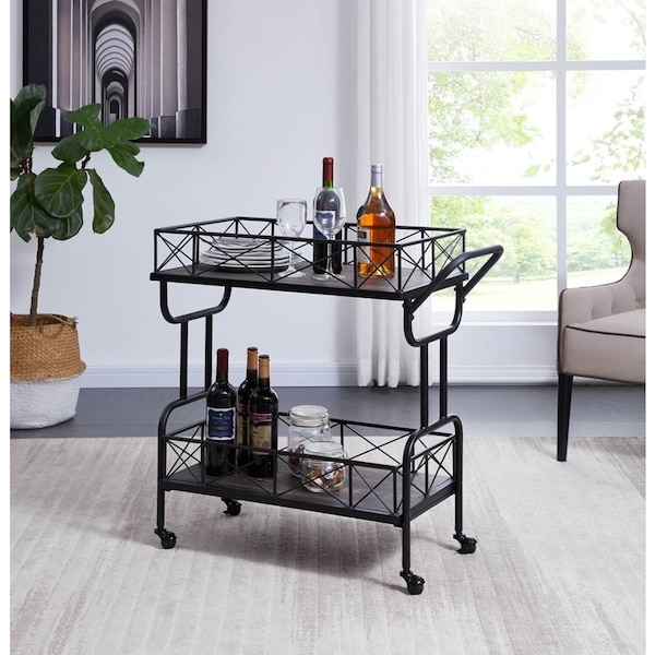 IHOMDEC Drink Trolley Wood and Metal Bar Carts Vintage Grey