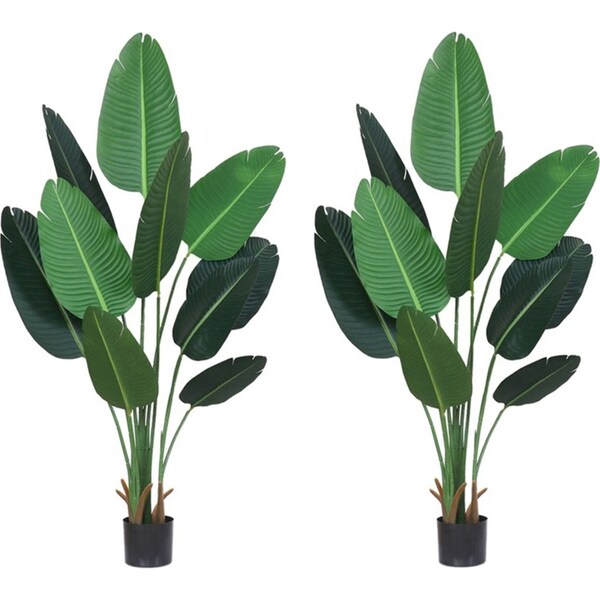 SOGA 2X 180cm Artificial Bird of Paradise Plants Fake Tropical Palm Tree with 10 in Pot and Woven Seagrass Belly, Home Decor