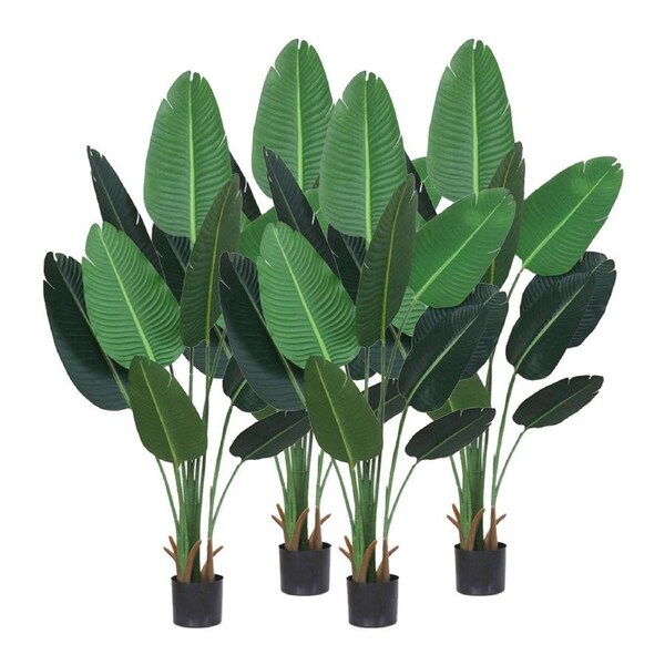SOGA 4X 180cm Artificial Bird of Paradise Plants Fake Tropical Palm Tree with 10 in Pot and Woven Seagrass Belly, Home Decor
