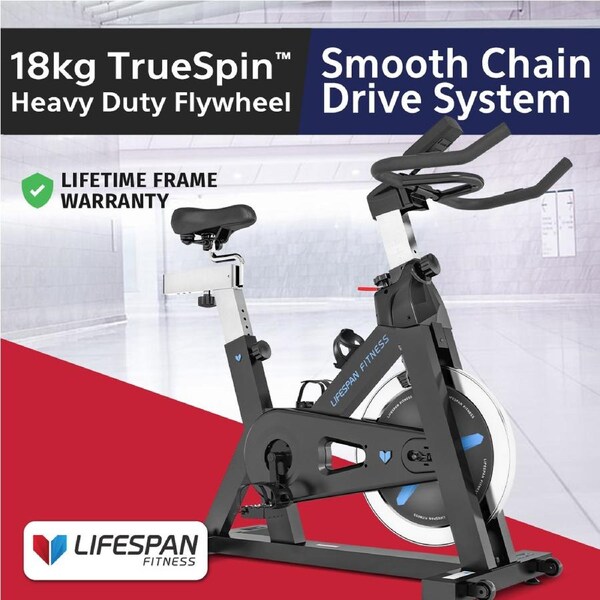 Lifespan Fitness SP-460 (M2) Spin Bike Unlimited Mechanical Resistance with Commercial Grade Cast Iron 18kg Flywheel
