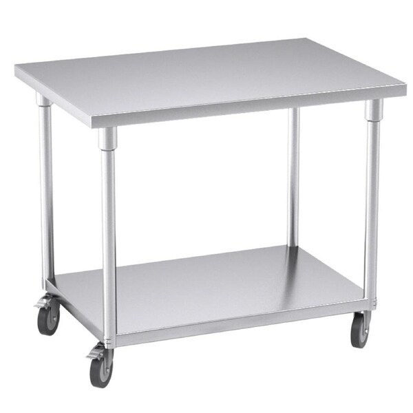 SOGA Commercial Stainless Steel Prep Bench with Wheels 100cm