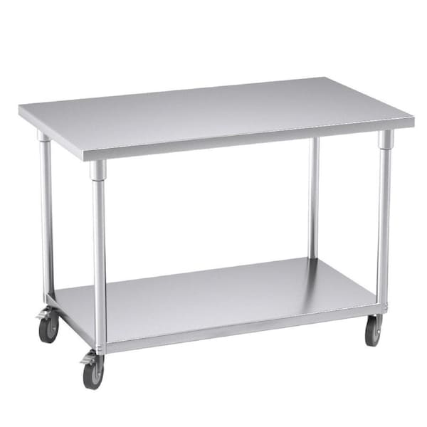 SOGA Stainless Steel Work Bench with Wheels 120cm