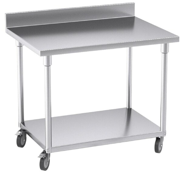 SOGA Stainless Steel Work Bench with Backsplash and Wheels 100cm