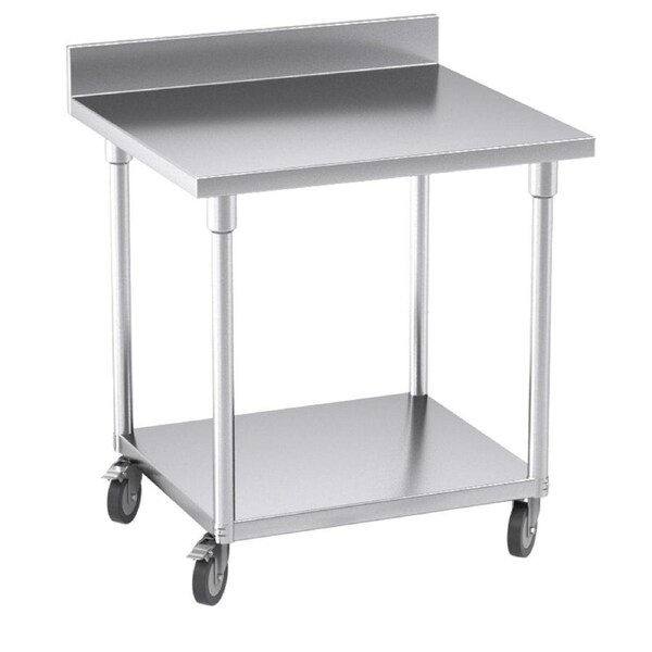 SOGA Commercial Stainless Steel Prep Bench with Backsplash & Casters 80cm
