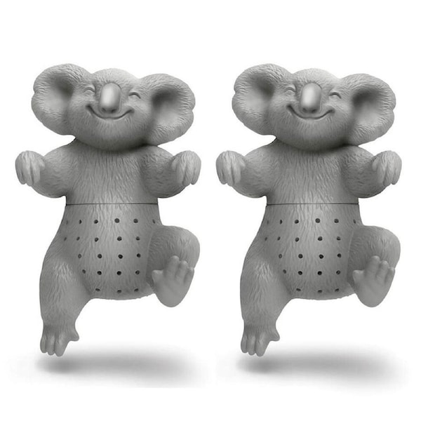 2PK Fred Tea Dweller 8.5cm Silicone Koala Tea Infuser Leaf Strainer/Filter Grey