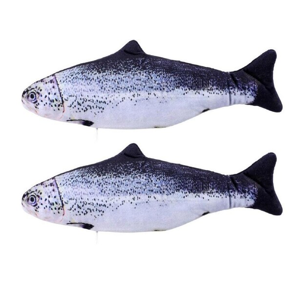 2x Paws & Claws Flippy Fish 30cm Cat/Pets Interactive Toy/USB Cable/Catnip Pouch