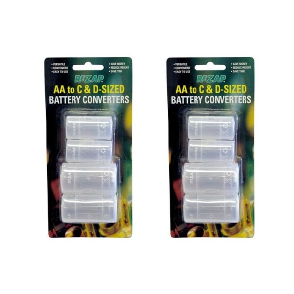 2x 4x Rezap AA-C/D Home/Office Battery Holder/Case/Storage Converters Clear