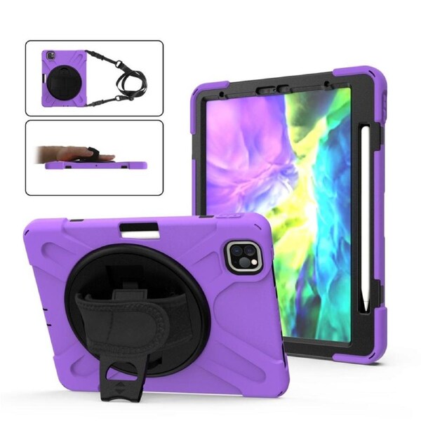 For iPad Pro 12.9in (2022,2021,2020,2018) 360 Degree Rotation Silicone Protective Cover,Holder, Hand Strap, Strap, Pencil Slot, Purple