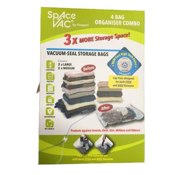 Space Vac Organiser Combo 4Pk Space Saver Vacuum Bag Travel Reusable