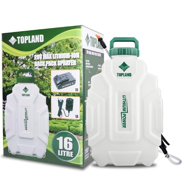 TOPLAND 20V Max 16L Lithium Backpack Sprayer Weed Control Fertilizing Watering