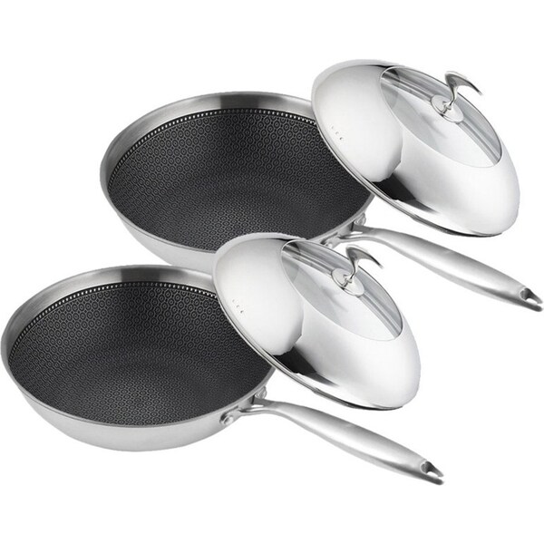 SOGA 2X 18/10 Stainless Steel Fry Pan 30cm Frying Pan Top Grade Cooking Non Stick Interior Skillet with Lid