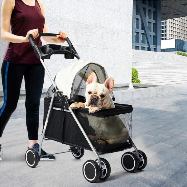 Pawz Pet Stroller Pram Dog Cat Carrier Travel Pushchair Foldable 4 Wheels Large