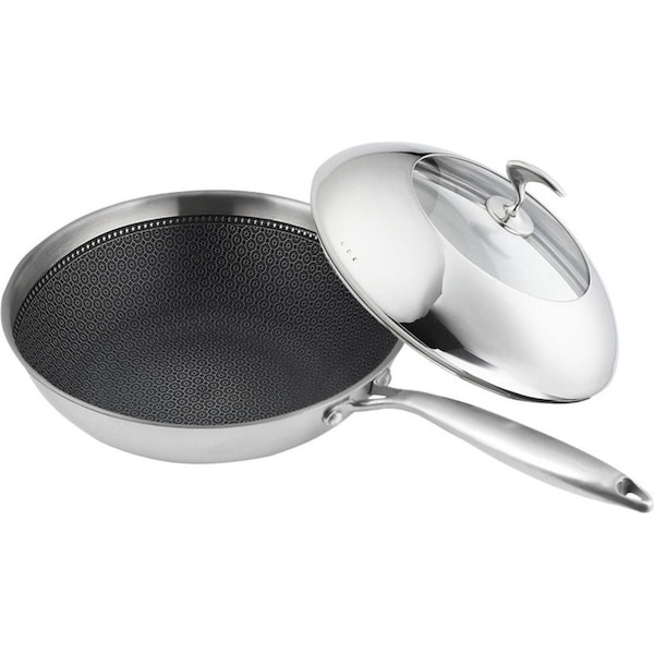 SOGA 18/10 Stainless Steel Fry Pan 30cm Frying Pan Top Grade Cooking Non Stick Interior Skillet with Lid