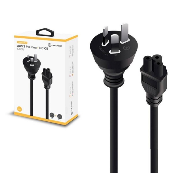 Alogic 2m AUS Pin Mains Plug to IEC C5 - Male to Female - Retail Box Packaging [MF-AUS3PC5-02RBLK]